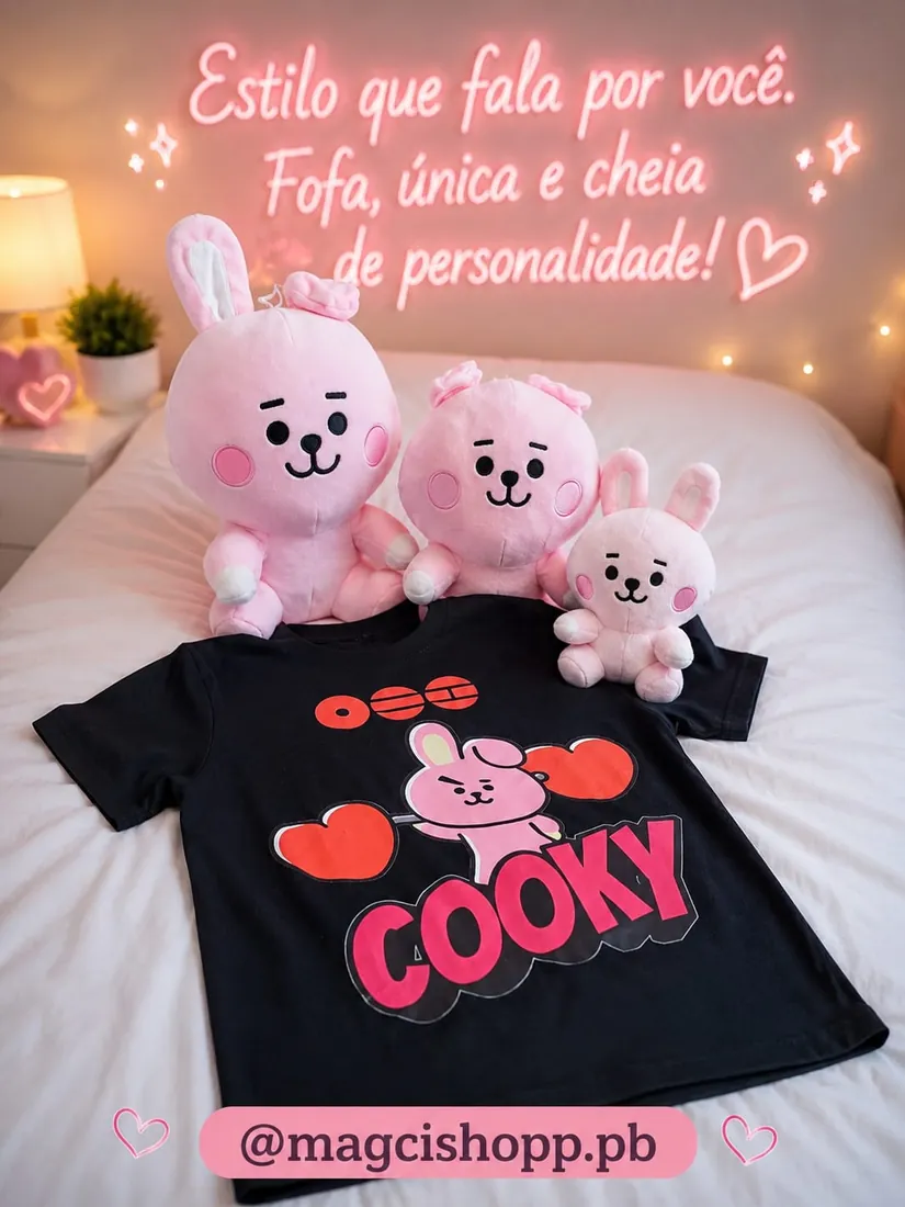 Kit pelúcia BT21 Cooky rosa + camiseta